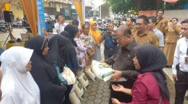 Bupati Karimun menyerahkan secara simbolis Bantuan Pangan Beras kepada 10 KPM di Karimun. Foto: Kepriheadline.id
