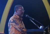 Bupati Karimun Aunur Rafiq memberikan sambutan dalam Welcoming Dinner GTRA Summit 2023, Selasa (29/8/2023) malam. Foto: Diskominfo Karimun.