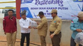 Penyerahan secara simbolis benih ikan kepada Pemerintah Kabupaten Karimun yang diwakili Bupati Karimun Aunur Rafiq. Foto: Istimewa