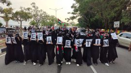 Aksi bela Palestina digelar di Kabupaten Karimun dan diikuti ratusan massa dari berbagai kalangan. Foto: KepriHeadline.id