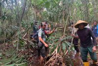 Proses evakuasi kerangka manusia yang ditemukan di Hutan Panjang Desa Sebele. Foto: KepriHeadline.id 