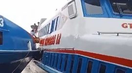 Tangkapan layar tabrakan kapal MV Dumai Line 3 dan MV Dumai Ekspress 12 di Pelabuhan Selat Panjang. Foto: Istimewa