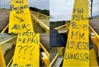 Kolase Jembatan Kuning yang dicoret OTK. Foto: KepriHeadline.id 