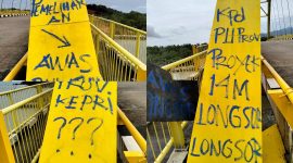Kolase Jembatan Kuning yang dicoret OTK. Foto: KepriHeadline.id 