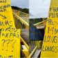Kolase Jembatan Kuning yang dicoret OTK. Foto: KepriHeadline.id 