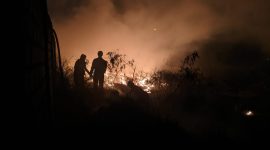 Petugas melakukan upaya pemadaman di salah satu lahan yang terbakar Minggu, 25 Februari 2024 malam. Foto: Dokumen Damkar untuk KepriHeadline.id 
