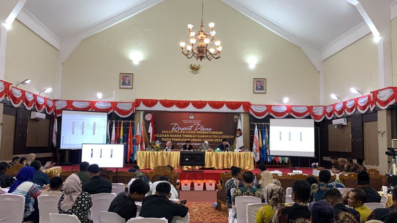 Pelaksanaan Rekapitulasi Hasil Pemilu 2024 tingkat Kabupaten Karimun  di Gedung Nasional Karimun. (Foto: Ricky/kepriheadline.id)