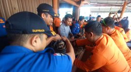 Petugas Damkar memasukkan buaya muara yang berhasil diamankan sebelumnya ke dalam peti, untuk selanjutnya dibawa ke Kawasan Penangkaran Pulau Bulan, Batam. (FOTO: Rc/KepriHeadline.id)