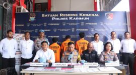 Polres Karimun menggelar rilis pengungkapan kasus pengiriman PMI Non Prosedural di wilayah Karimun. (FOTO: Humas  Polres Karimun/KepriHeadline.id)