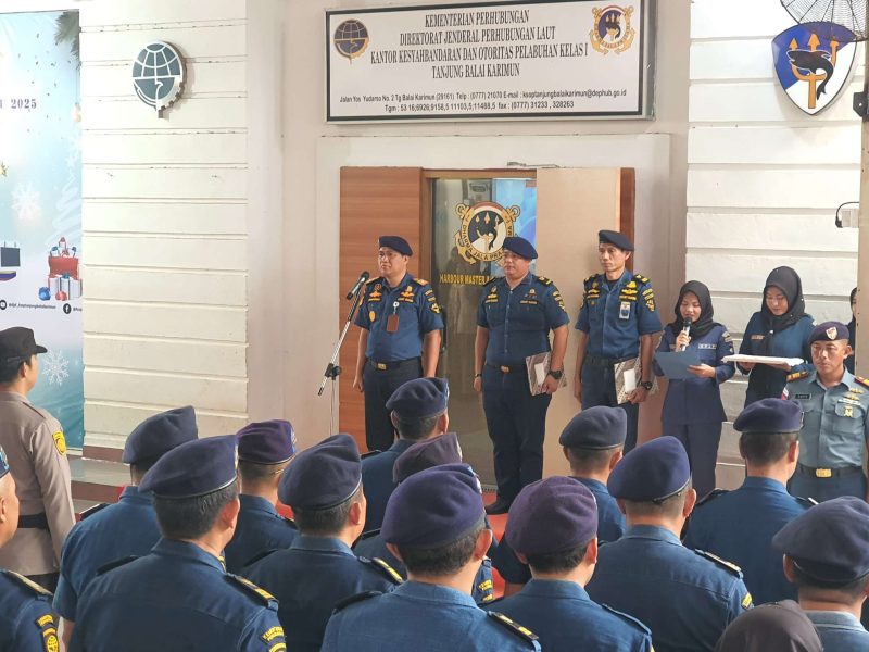 KSOP Kelas I A Tanjungbalai Karimun menggelar Apel Siaga Kesiapan Penyelenggaraan Arus Mudik Natal dam Tahun Baru 2025. Foto: istimewa