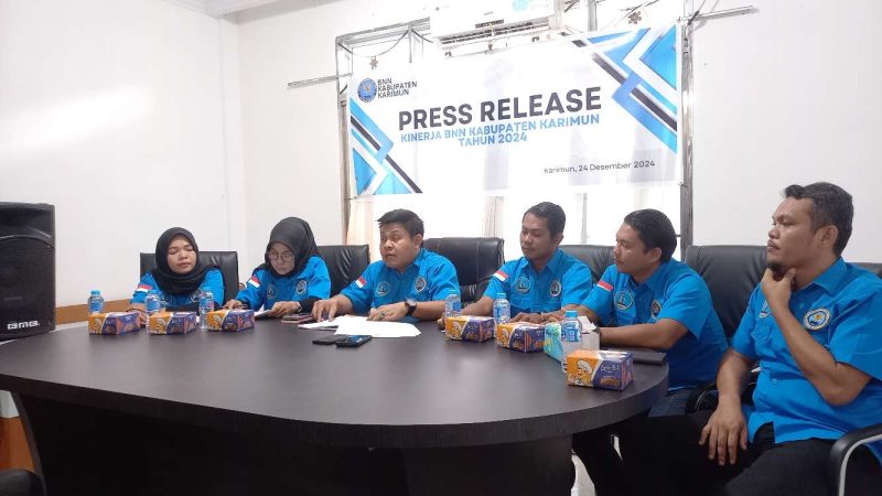 Kepala BNNK Karimun AKBP Jamaluddin beserta jajaran memaparkan hasil capaian kinerja selama tahun 2024. Foto: ricky/istimewa