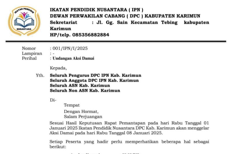 Surat Edaran IPN Kabupaten Karimun. Foto: Istimewa