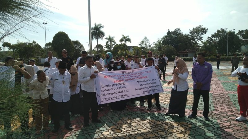 Puluhan ASN Pemkab Karimun Gelar Aksi, Tuntut Pembayaran Hak yang Tertunda di Halaman Kantor Bupati Karimun. Foto: istimewa