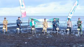 Cegah Abrasi dan Jaga Ekosistem Pesisir, PT Timah Tanam 3000 Mangrove di Pantai Sesai Party Beach. Foto: Humas PT Timah.