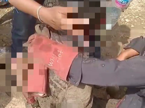 Tangkapan layar video kecelakaan kerja di PT KMS. 