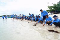 Dukung Pariwisata dan Ekosistem Laut, PT Timah Tbk Bersama AAI Sumbagsel Lepasliar Tukik Sisik di Pulau Kelayang . FOTO: Cororate Communication PT TImah TBK