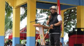 Bupati Karimun Iskandarsyah menghadiri launching Sistem Informasi Desa Telaga Tujuh Kecamatan Durai. FOTO: Bagian Protokol dan Komunikasi Pimpinan. 