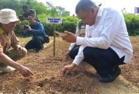 Wakil Bupati Karimun, Rocky Marciano Bawole menanam perdana bibit bawang merah yang rencananya akan dikembangkan di Karimun. FOTO: rr/kepriheadline.id