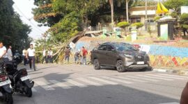 Mobil Terios Tertimpa Pohon di Depan Masjid Baitul Taqwa Karimun. FOTO: ISTIMEWA/KEPRIHEADLINE.ID