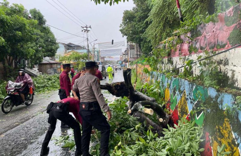 Sat Samapta Polres Karimun Siaga Bencana, Evakuasi Pohon Tumbang Hingga Bersihkan Drainase
